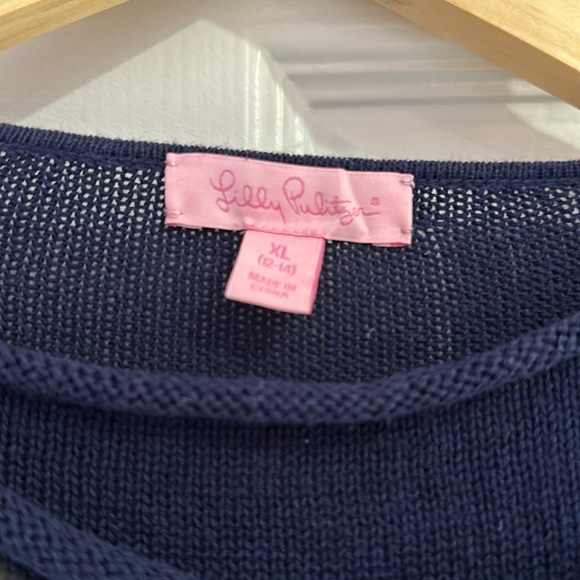 Lilly Pulitzer Girls Navy Fringe Sweater - size XL (12-14) - Picture 4 of 6